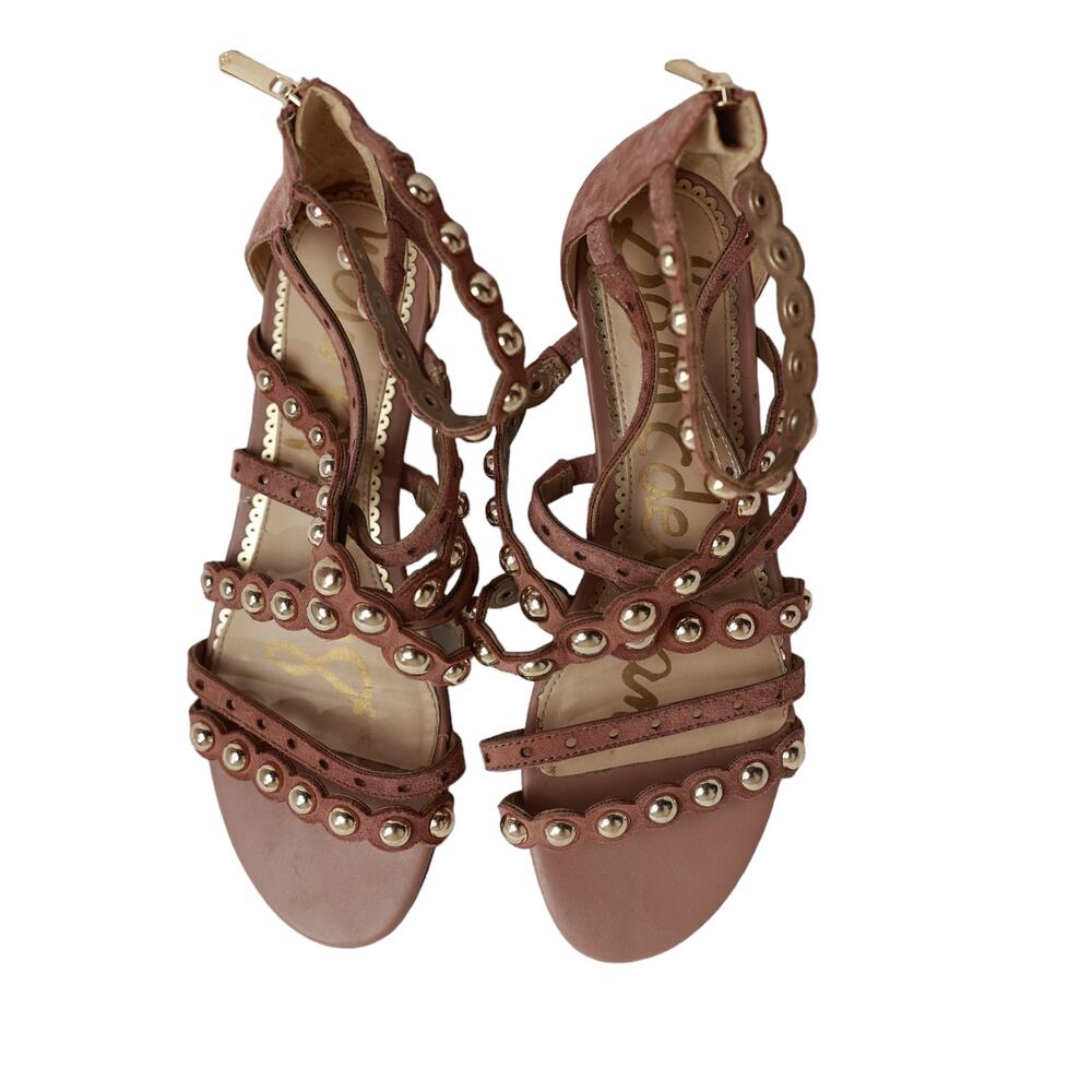 Sam Edelman gold studded brown‎ leather Gladiator Sandal 7.5
